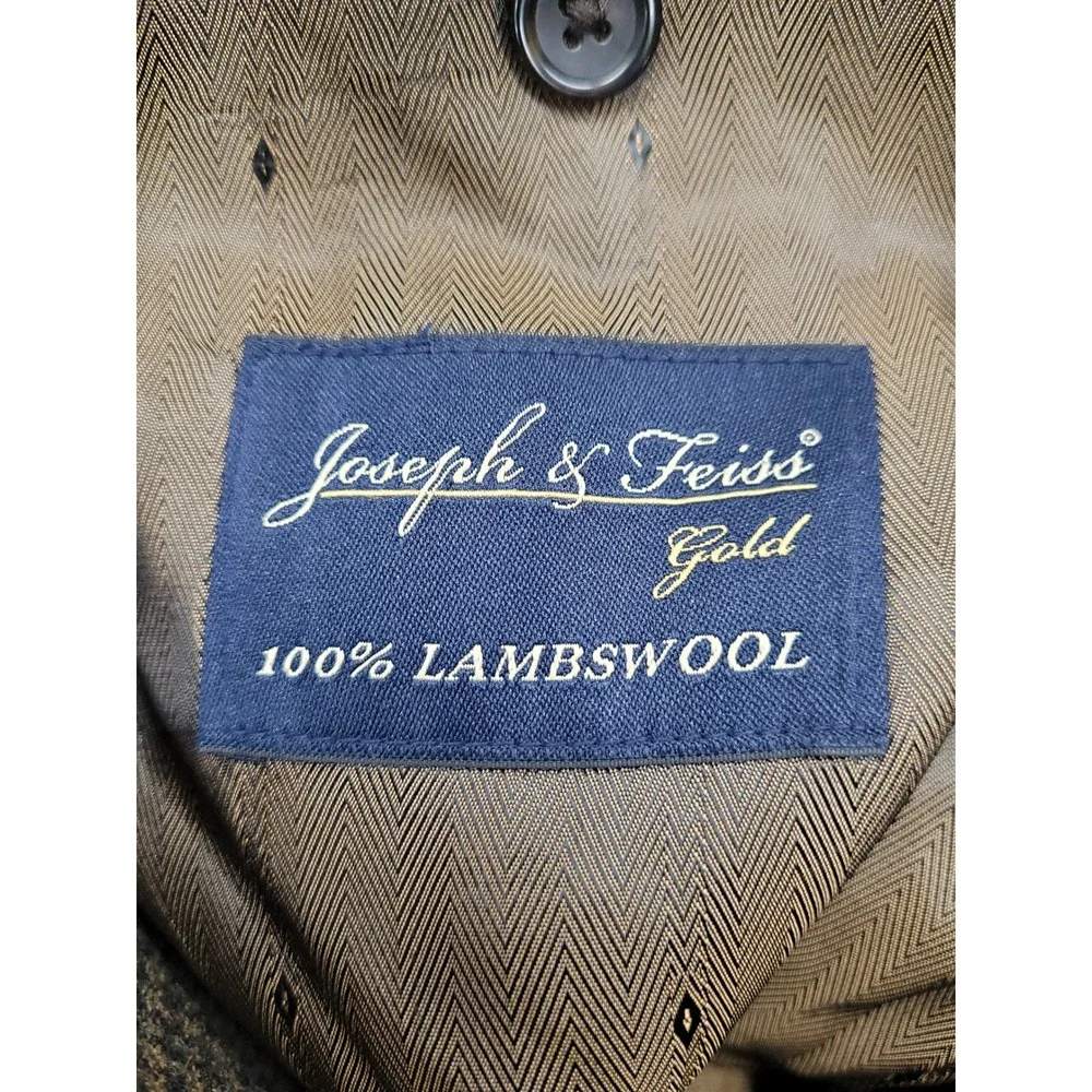 Joseph & Feiss Blazer Men 44 Long Brown Good Lambswool‎ Houndstooth Gold Jacket